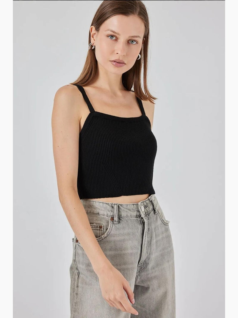 Crop top de malha canelada com decote quadrado bdart Preto - Kiabi