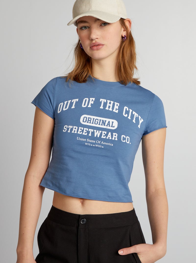 Crop-top em jersey de gola redonda AZUL - Kiabi