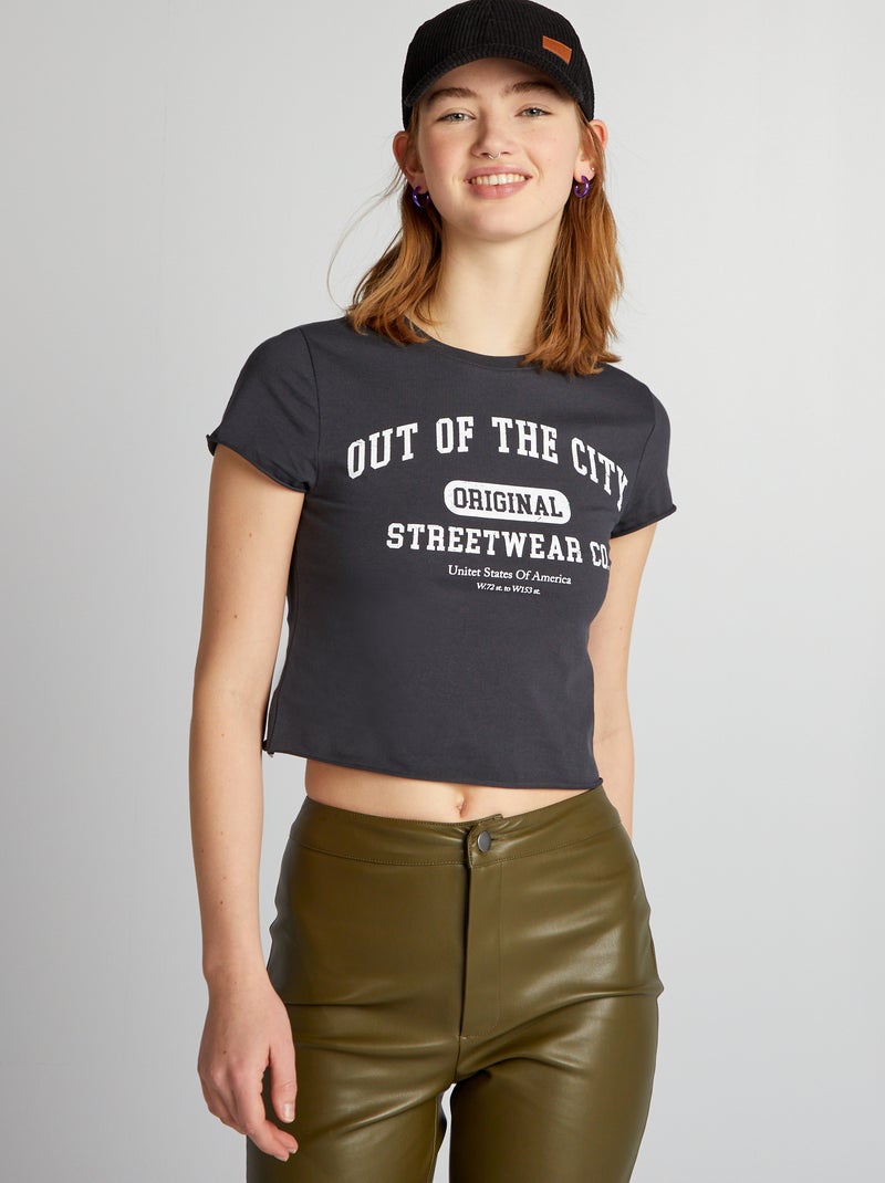 Crop-top em jersey de gola redonda PRETO - Kiabi