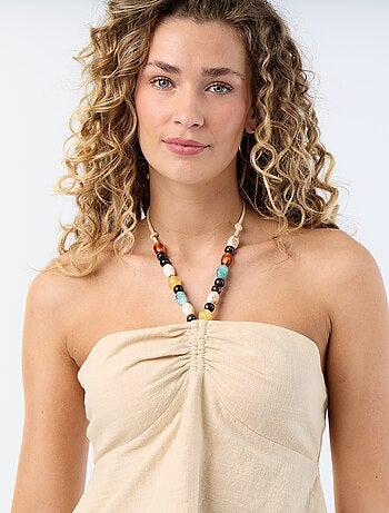 Crop top em linho misto com pérolas