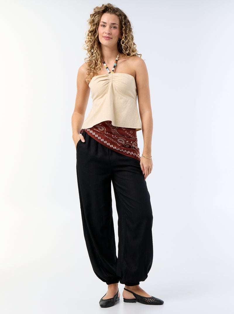 Crop top em linho misto com pérolas Bege - Kiabi