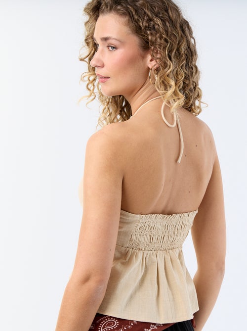 Crop top em linho misto com pérolas - Kiabi