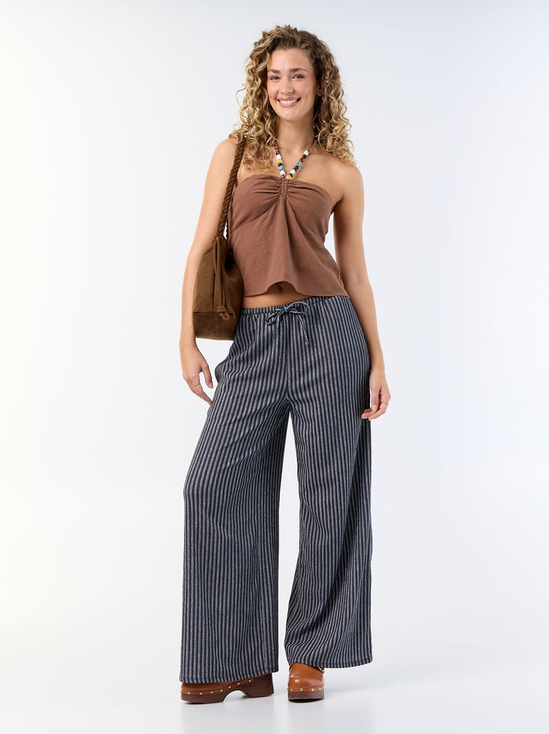 Crop top em linho misto com pérolas Castanho - Kiabi