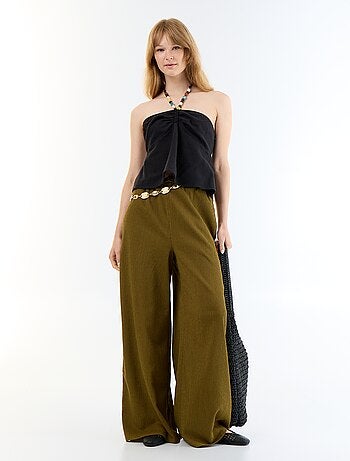 Crop top em linho misto com pérolas