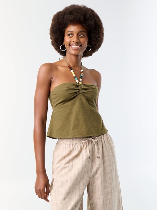 Crop top em linho misto com pérolas - Kiabi