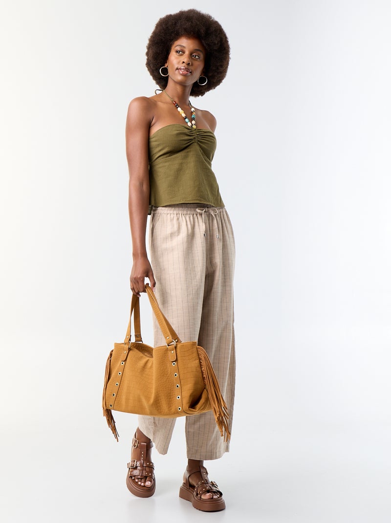 Crop top em linho misto com pérolas Verde - Kiabi