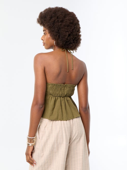 Crop top em linho misto com pérolas - Kiabi