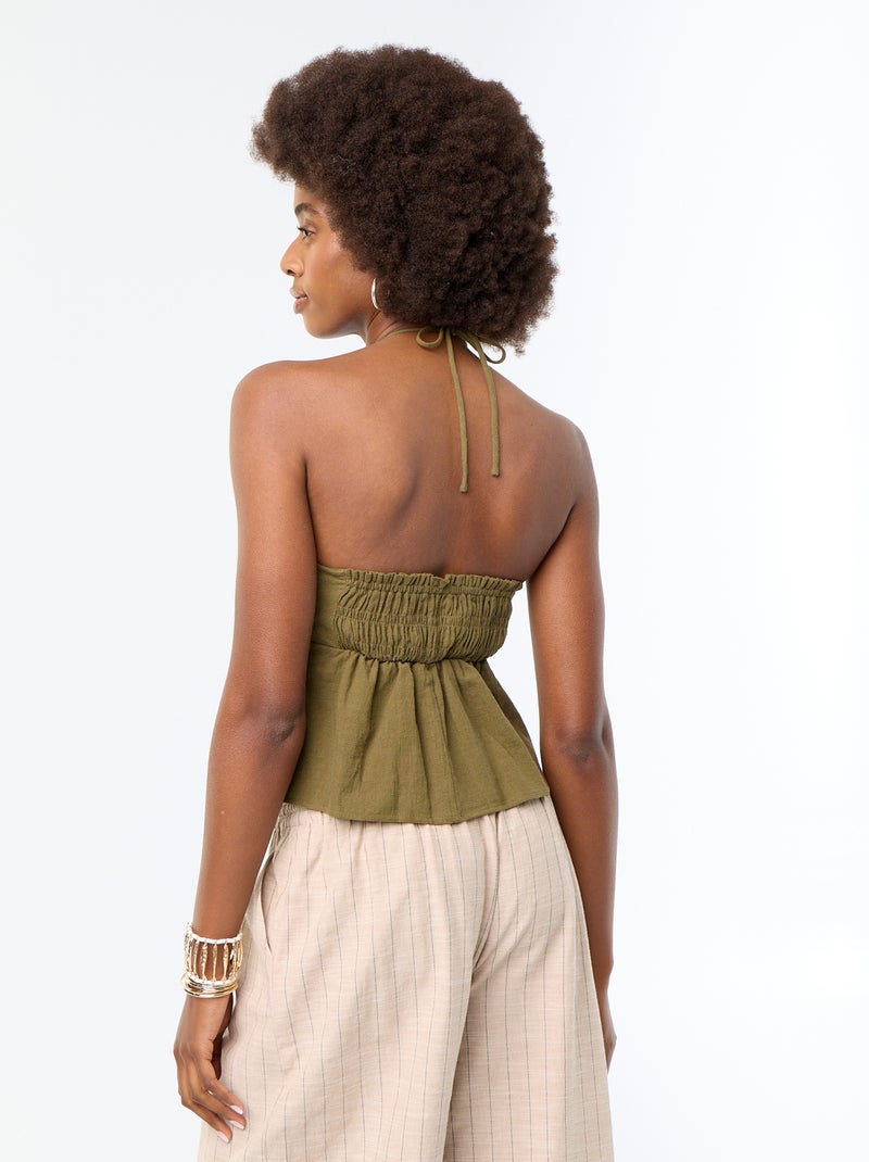 Crop top em linho misto com pérolas Verde - Kiabi