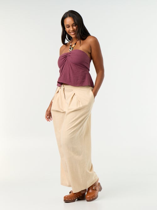 Crop top em linho misto com pérolas - Kiabi