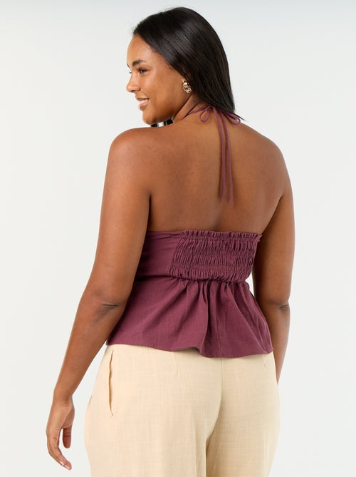Crop top em linho misto com pérolas - Kiabi