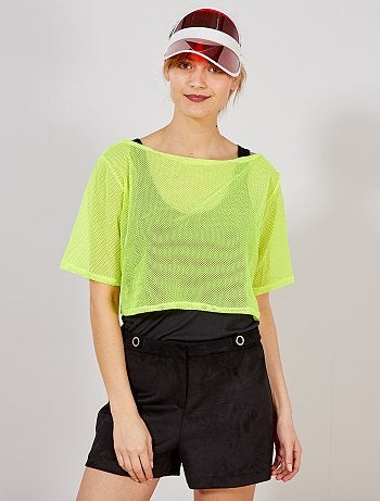 Crop top em malha de rede fluorescente - Kiabi