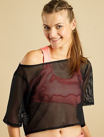 Crop top em malha de rede fluorescente - Kiabi