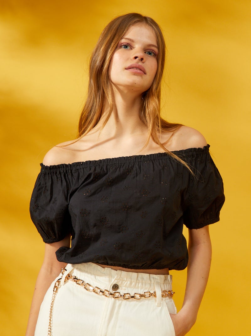 Crop-top fantasia com bordados Preto - Kiabi