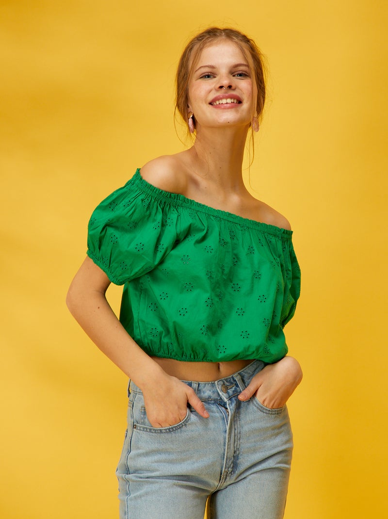 Crop-top fantasia com bordados VERDE - Kiabi