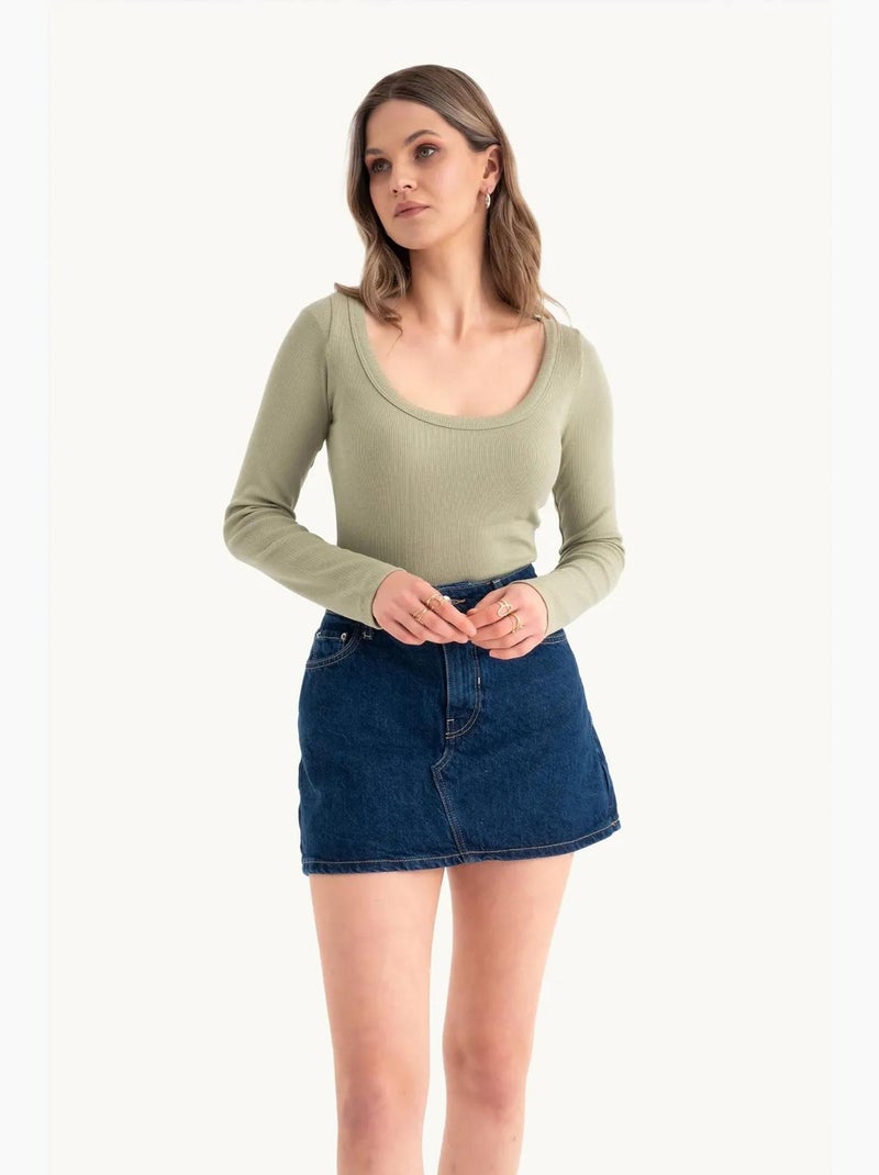 Croptop básico em algodão com manga comprida hiccup Verde - Kiabi