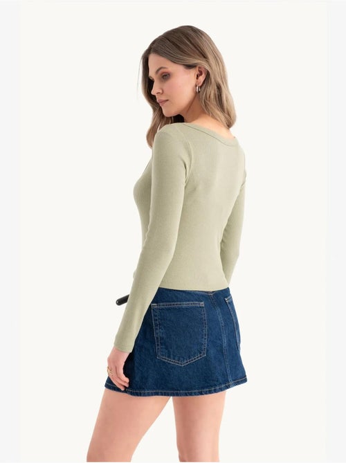 Croptop básico em algodão com manga comprida hiccup - Kiabi Croptop básico em algodão com manga comprida hiccup - Kiabi