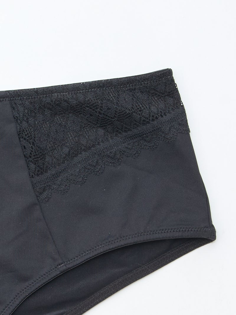 Cueca acetinada com renda Preto - Kiabi