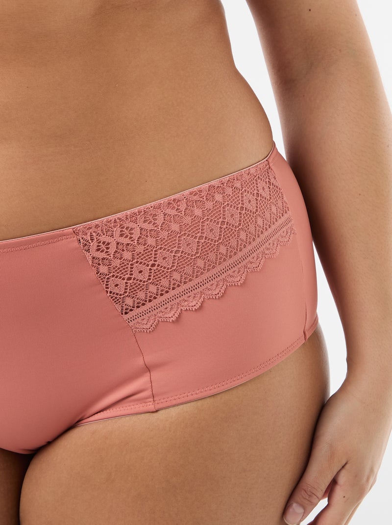 Cueca acetinada com renda Rosa - Kiabi