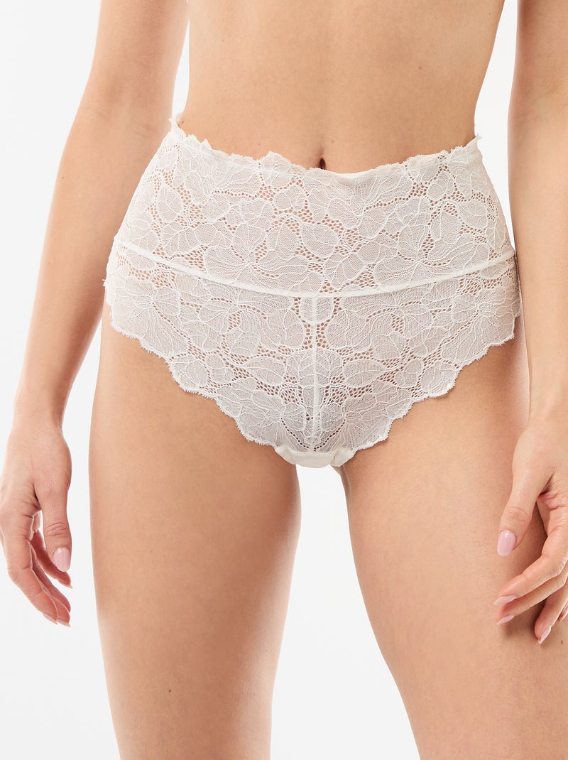 Cueca alta em renda floral Branco - Kiabi