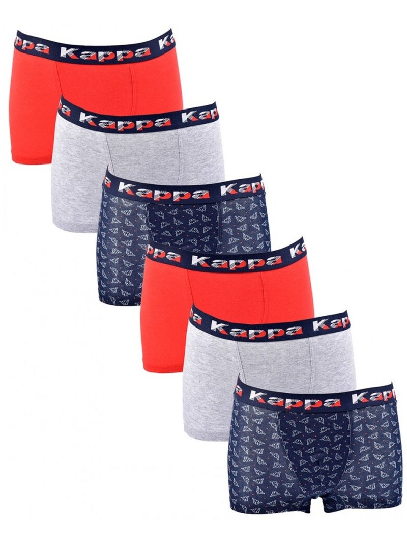 Cueca Boxer Criança KAPPA - Pack de 6 Azul Vermelho Cinza - Kiabi