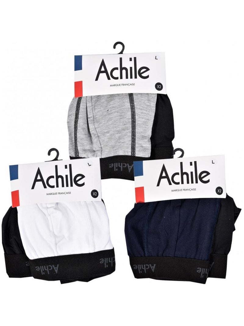 Cueca Boxer Homem ACHILE Ultra Conforto Qualidade Francesa - Pack de 6 Preto Multicolorido Cinza - Kiabi