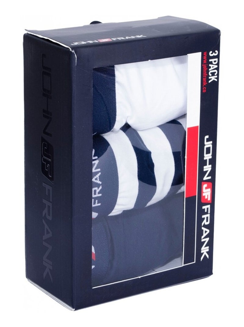 Cueca Boxer Homem JOHN FRANK - Pack de 3 Branco Azul marinho Branco - Kiabi
