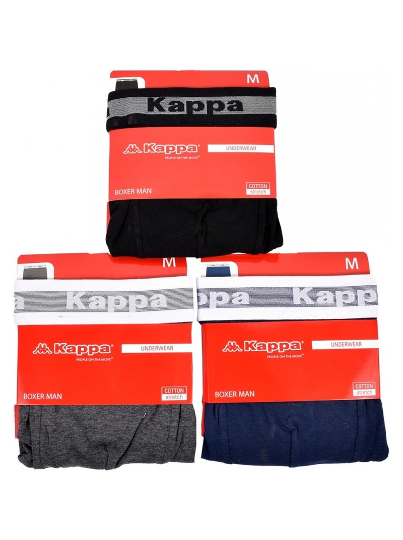 Cueca boxer homem KAPPA - Pack de 3 Azul Cinza Preto - Kiabi