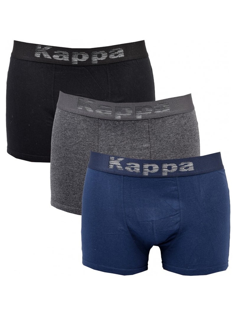 Cueca boxer homem KAPPA - Pack de 3 Preto Cinza Azul - Kiabi