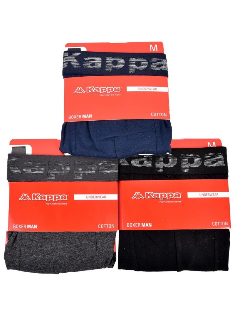 Cueca boxer homem KAPPA - Pack de 3 Preto Cinza Azul - Kiabi