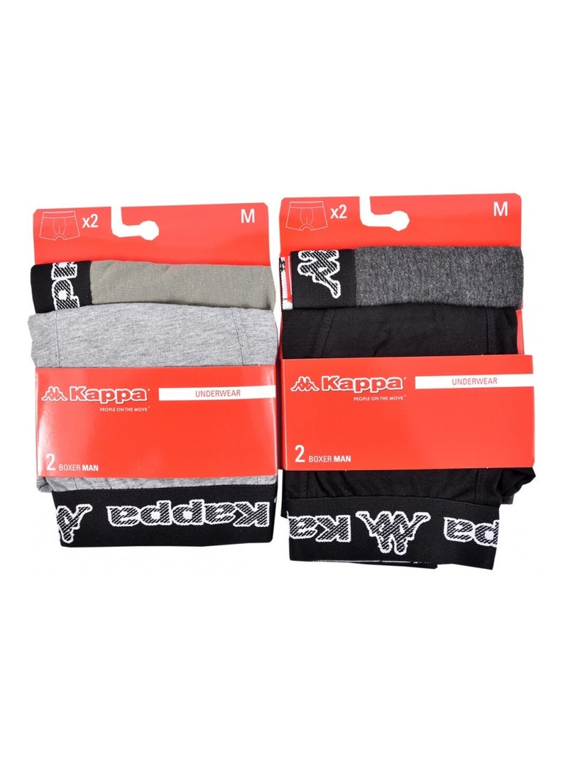Cueca boxer homem KAPPA - Pack de 4 Preto Cáqui Cinza - Kiabi