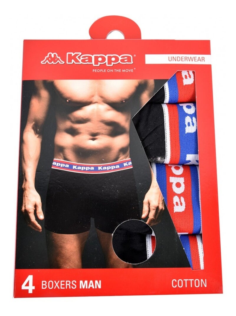 Cueca boxer homem KAPPA - Pack de 4 Preto - Kiabi