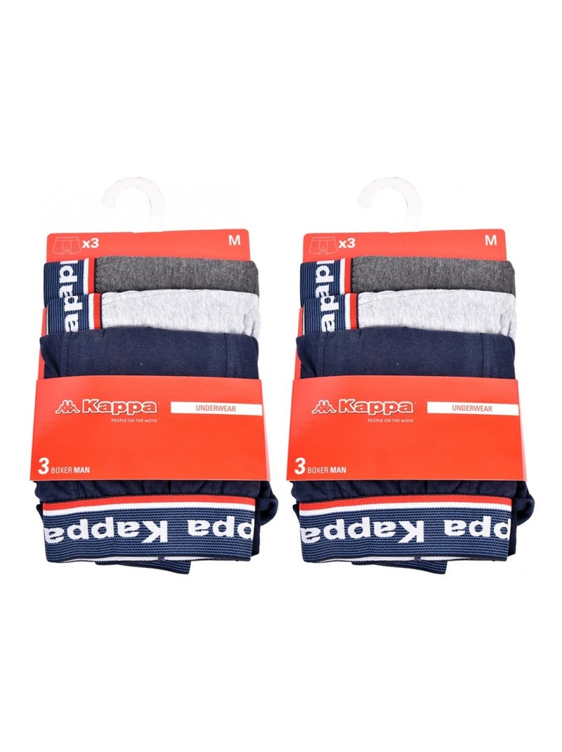 Cueca boxer homem KAPPA - Pack de 6 Azul-cinza antracite - Kiabi