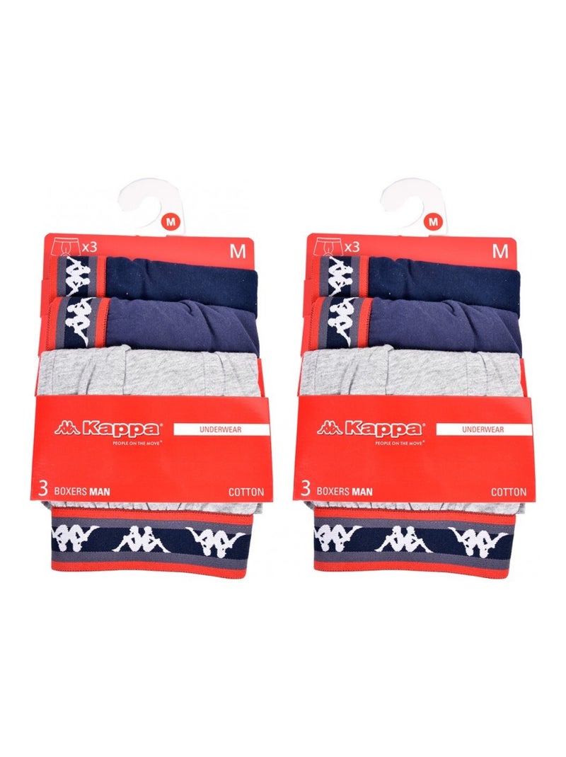 Cueca boxer homem KAPPA - Pack de 6 Azul Cinza Azul - Kiabi