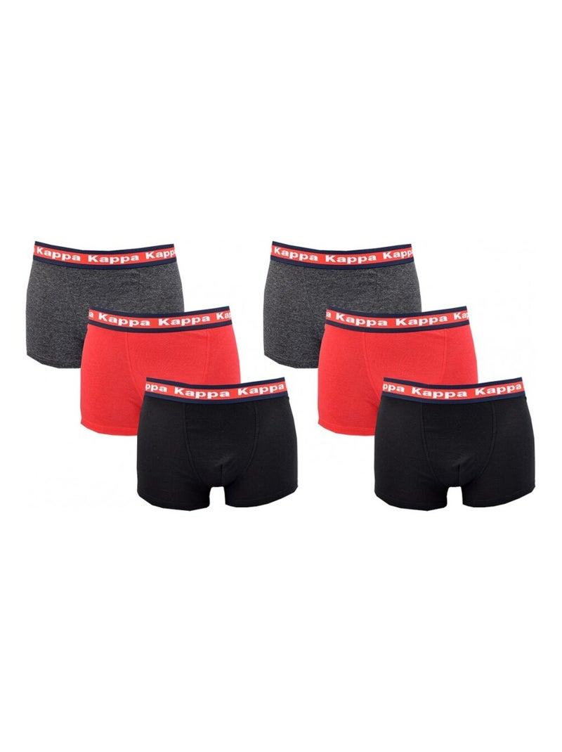 Cueca boxer homem KAPPA - Pack de 6 Cinza-vermelho preto - Kiabi