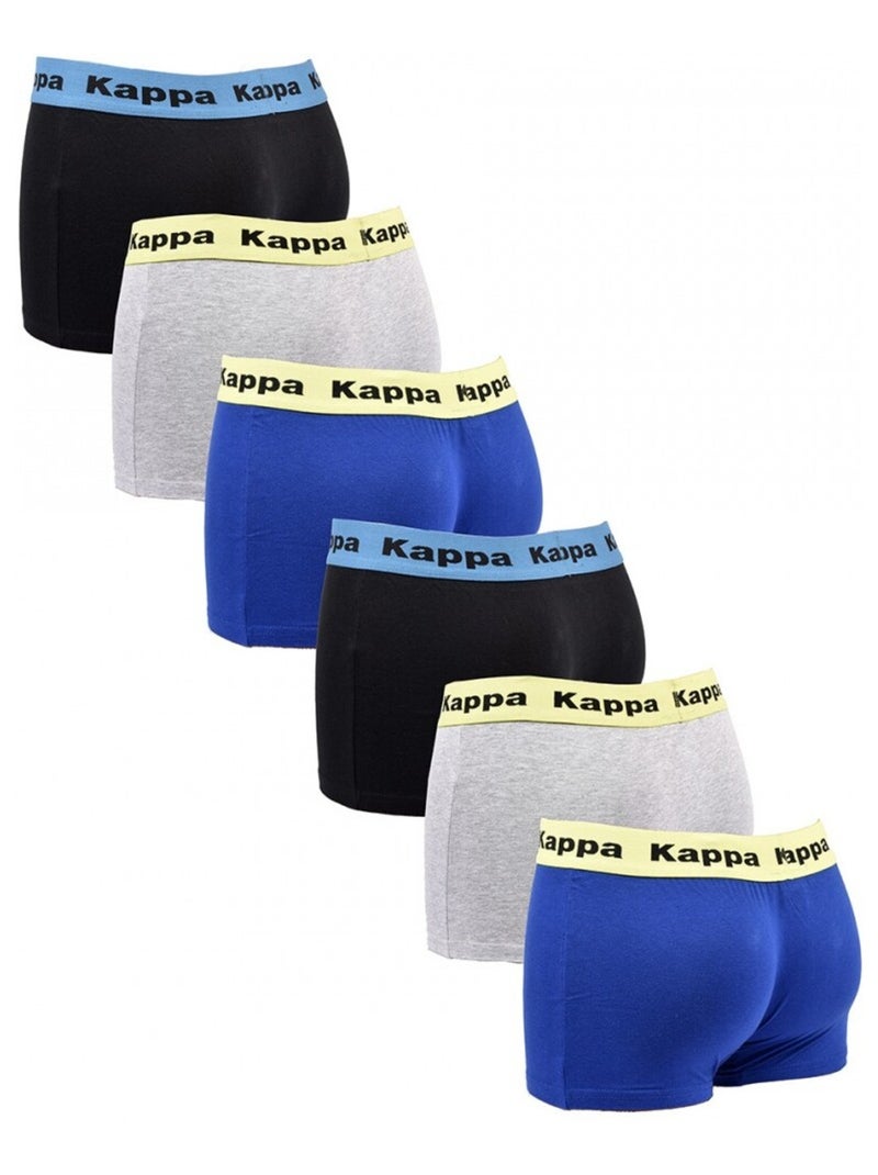 Cueca boxer homem KAPPA - Pack de 6 Preto Cinza Azul - Kiabi