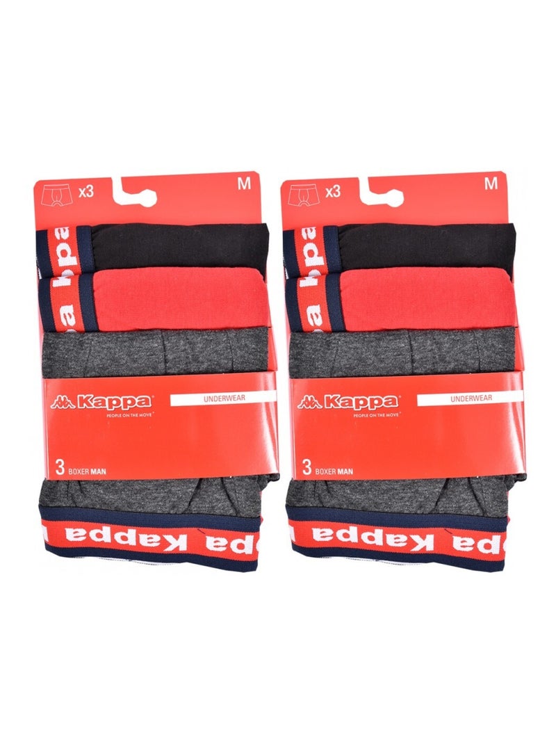 Cueca boxer homem KAPPA - Pack de 6 Preto Vermelho Cinza - Kiabi
