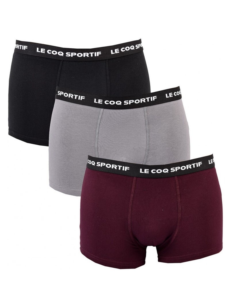 Cueca Boxer Homem LE COQ SPORTIF - Pack de 3 Preto Bordeaux Cinza - Kiabi