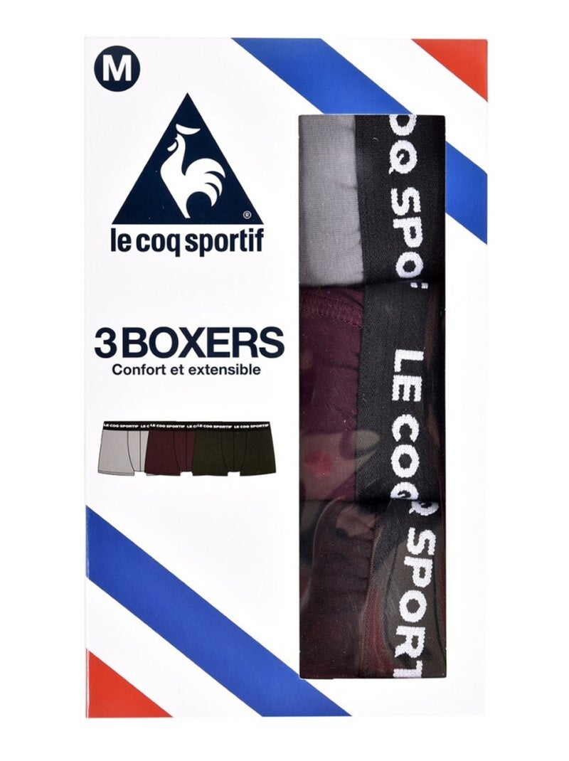 Cueca Boxer Homem LE COQ SPORTIF - Pack de 3 Preto Bordeaux Cinza - Kiabi