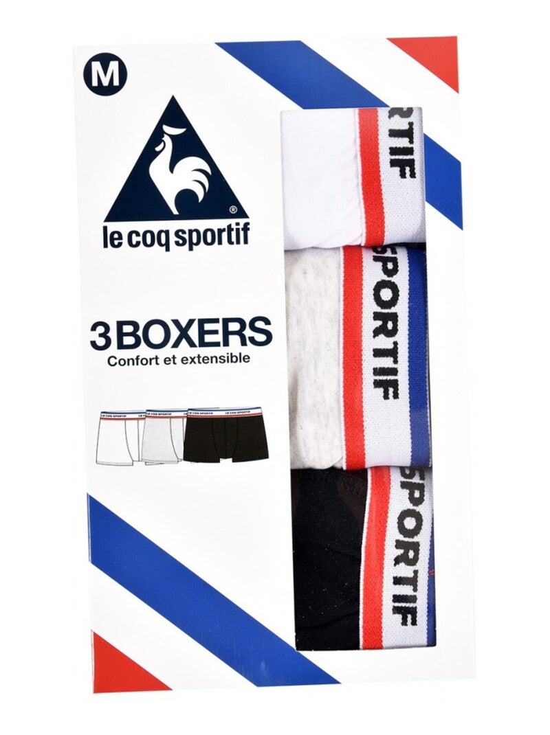 Cueca Boxer Homem LE COQ SPORTIF - Pack de 3 Preto Branco Cinza - Kiabi