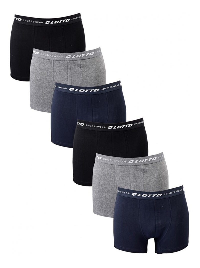 Cueca boxer homem LOTTO - Pack de 6 Preto Cinza-claro Azul - Kiabi