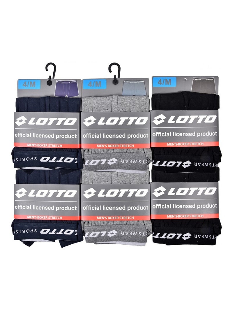Cueca boxer homem LOTTO - Pack de 6 Preto Cinza-claro Azul - Kiabi