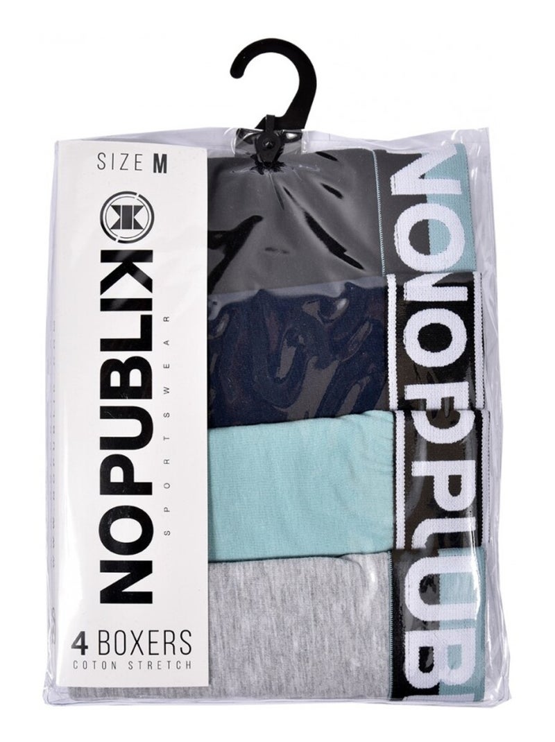 Cueca Boxer No Publik Algodão - Pack de 4 Azul-cinza claro Preto - Kiabi