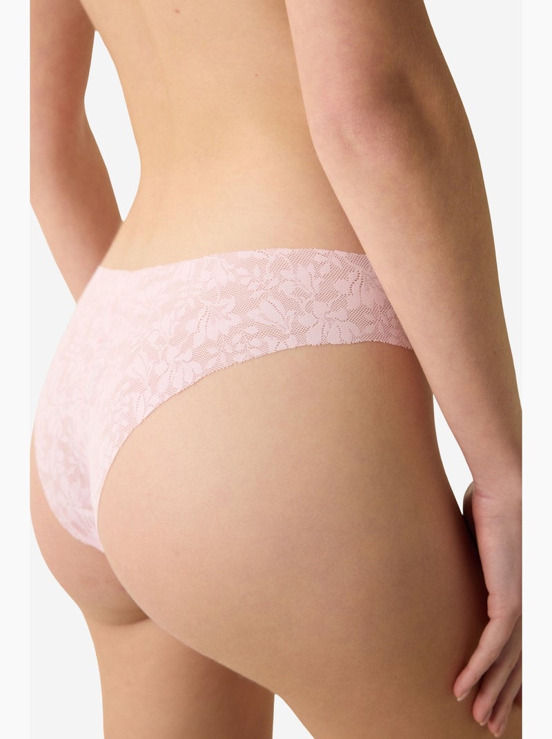 Cueca brasileira em renda com corte a laser invisível penti Rosa doce - Kiabi