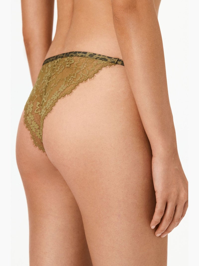 Cueca brasileira micro feminina em renda estampada penti Cáqui - Kiabi