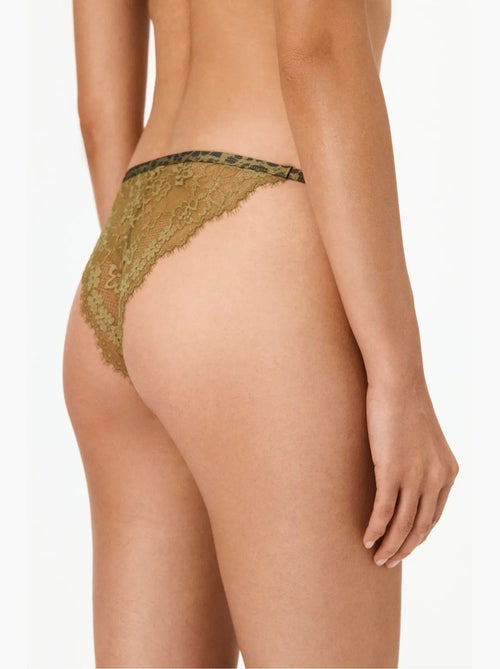 Cueca brasileira micro feminina em renda estampada penti - Kiabi