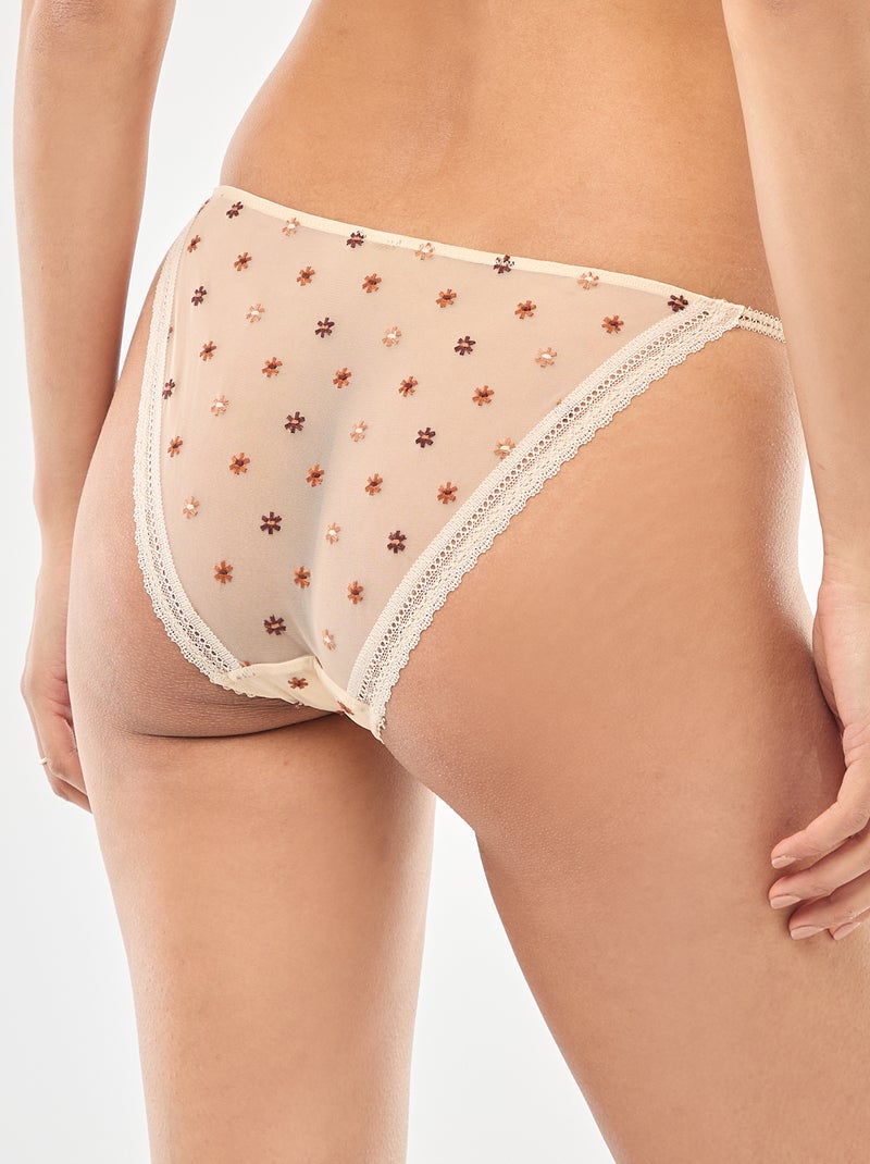 Cueca com detalhe de barra em tule transparente floral Rosa - Kiabi