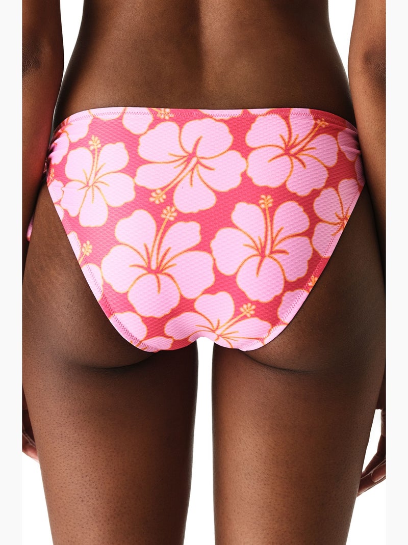Cueca de biquíni annetta ring floral texturizada de cintura média penti Rosa-fluo - Kiabi