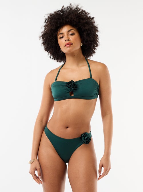 Cueca de biquíni com flor em relevo - Kiabi