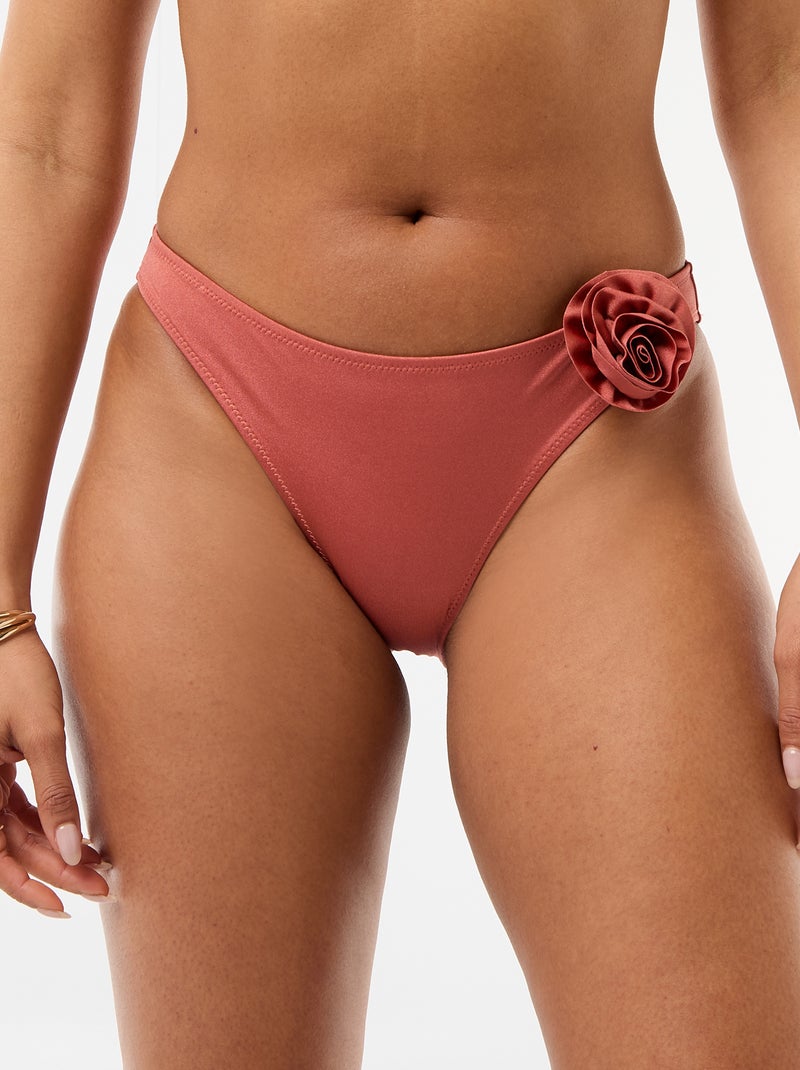 Cueca de biquíni com flor em relevo Vermelho - Kiabi