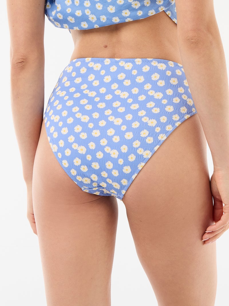 Cueca de biquíni de cintura alta com estampado floral Azul - Kiabi